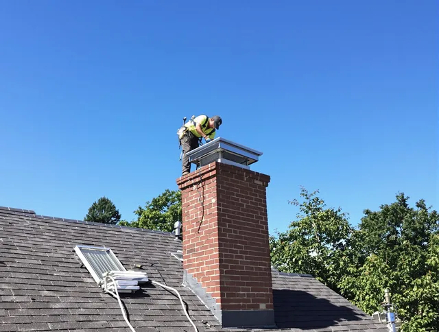 Boca Raton Chimney Sweep technician measuring a chimney cap in Boca Raton, FL