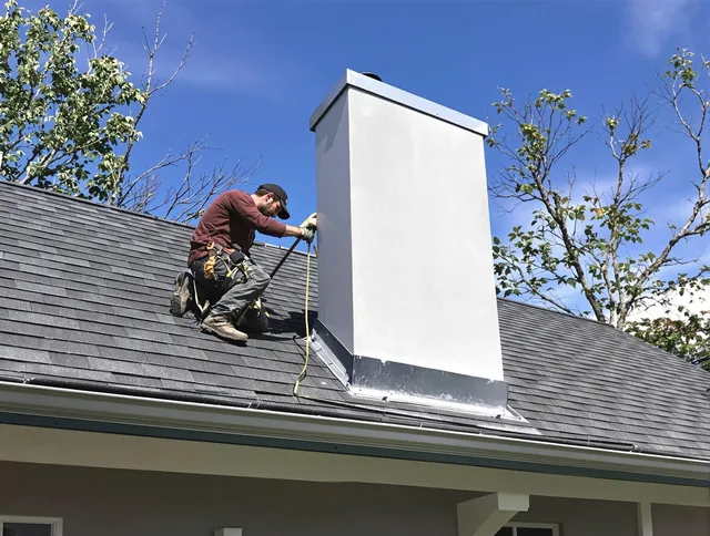 Boca Raton Chimney Sweep team member finishing chimney construction in Boca Raton, FL