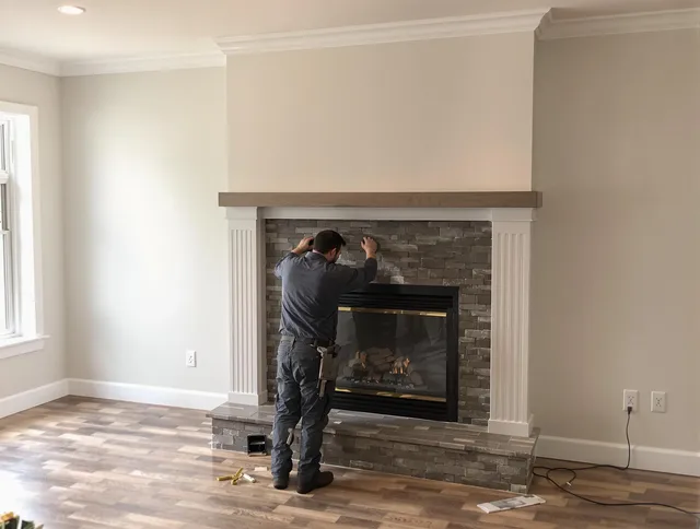 Boca Raton Chimney Sweep finishing a custom fireplace install in Boca Raton, FL
